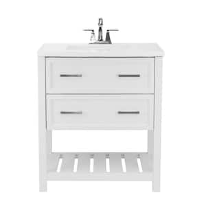 Milan 31 in. Bath Vanity in White with Cultured Marble Vanity Top in White with White Basin