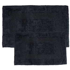 Black Reversible Cotton Rectangle 2- Piece Bath Mat Set