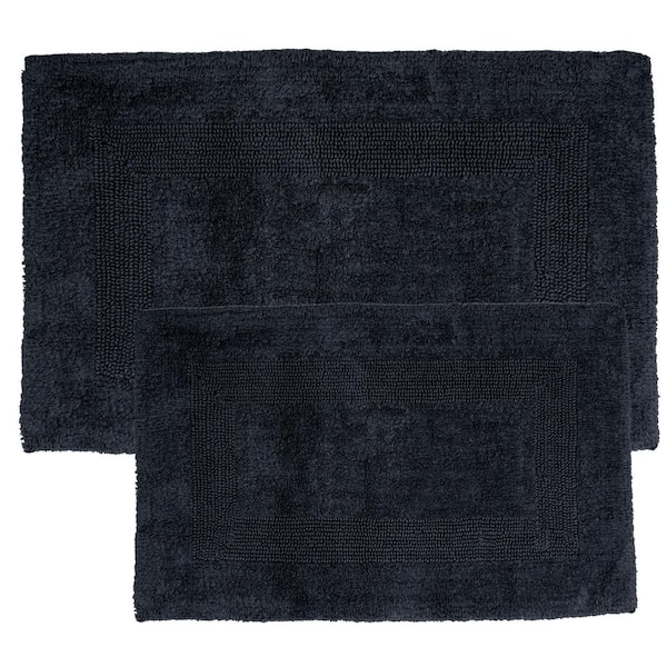 Lavish Home Black Reversible Cotton Rectangle 2- Piece Bath Mat Set