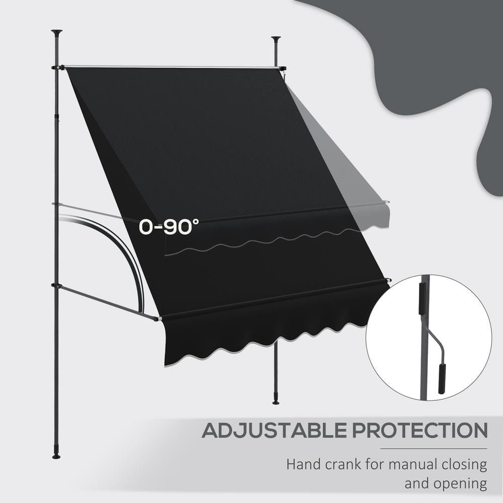 Outsunny Black Polyester Retractable Patio Awning with UV Resistant Fabric
