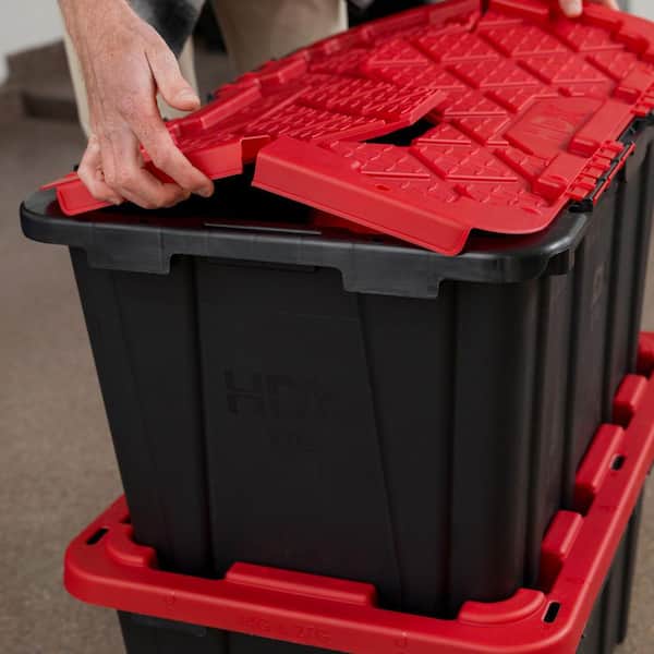 HDX 27-Gal. Flip Top Tote in Black with Red Lid (2-Pack) 999-27G