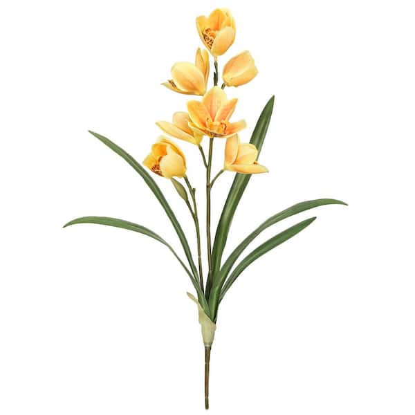 20 in. Yellow Artificial Cymbidium Orchid Plant Flower Stem Spray (Set of 2)