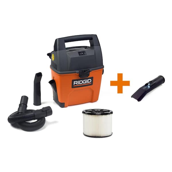 RIDGID 3 Gal. 3.5 Peak HP Handheld Shop Vacuum WD3050A Wet Dry Vac w/ RIDGID SWEEP Dust Pan,Filter, Hose and LED Nozzle VF3500A