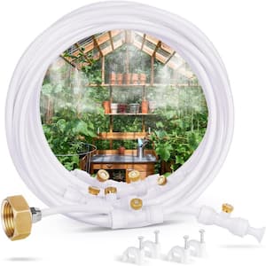 59 ft. Misting Cooling System with 16 Brass Mist Nozzles + Brass Adapter 3/4" for Cooling Backyard, Garden, Trampoline