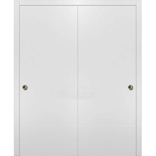 Sartodoors Planum 0010 36 in. x 80 in. Flush White Finished Wood Sliding Door with Closet Bypass Hardware