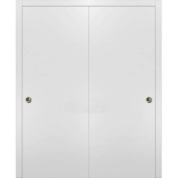 Sartodoors Planum 0010 36 in. x 96 in. Flush White Finished Wood Sliding Door with Closet Bypass Hardware