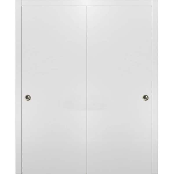 Planum 0010 64 in. x 80 in. Flush White Finished Wood Sliding Door with Closet Bypass Hardware