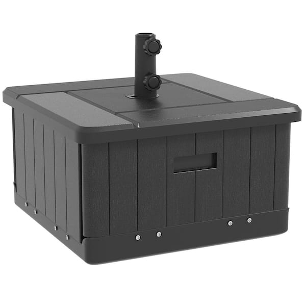 Zeus & Ruta 3-in-1 Fillable Patio Umbrella Base in Black, Coffee Table, Flower Box Planter with Drain Hole, Wheels, Handles