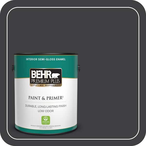 BEHR PREMIUM PLUS 1 gal. #ECC-10-2 Jet Black Semi-Gloss Enamel Low Odor Interior Paint & Primer