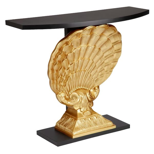 Design Toscano Neoclassical French Coquille 31 in. H Black Fiberglass Console Table
