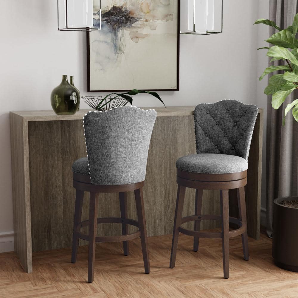 Edenwood Chocolate Wood 40" Swivel Bar Stool with Smoke Gray Upholstery