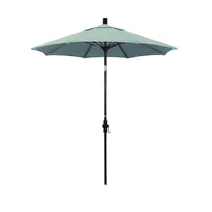 7.5 ft. Matted Black Aluminum Market Patio Umbrella Fiberglass Ribs and Collar Tilt in Spa Sunbrella