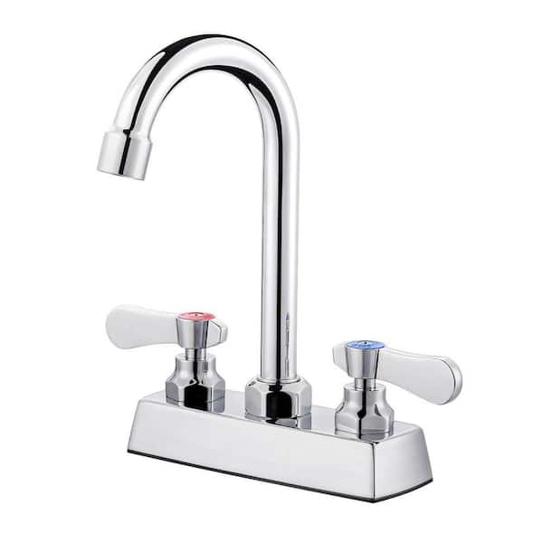 4 in. Center Double Handle Deck Mount Commercial Brass Standard Kitchen Faucet in Polished Chrome