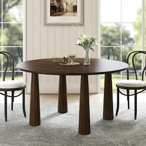 Round Walnut Solid Wood 52 in. Kitchen Tables 4-Legs Dining Table Seats 6