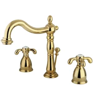 Victorian Cross 8 in. Widespread 2-Handle Bathroom Faucet in Polished Brass