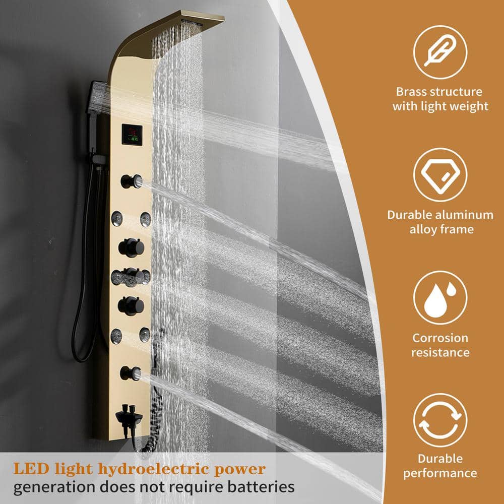 Gold and Black Brass 8-Jet Rainfall Shower Panel System