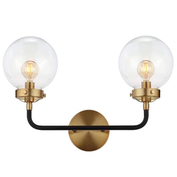 Caleb 2-Light 18 in. Brass/Black Wall Sconce