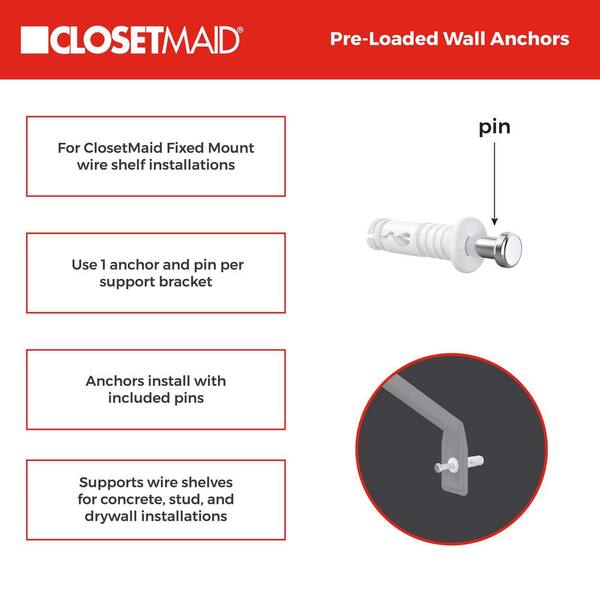 ClosetMaid 2.75 in. H Pre-Loaded Anchors for Wire Shelving (500-Pack) 21979  - The Home Depot