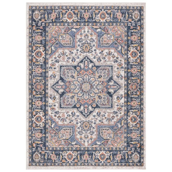 Astoria 5 ft. x 8 ft. Blue/Rust Border Medallion Area Rug
