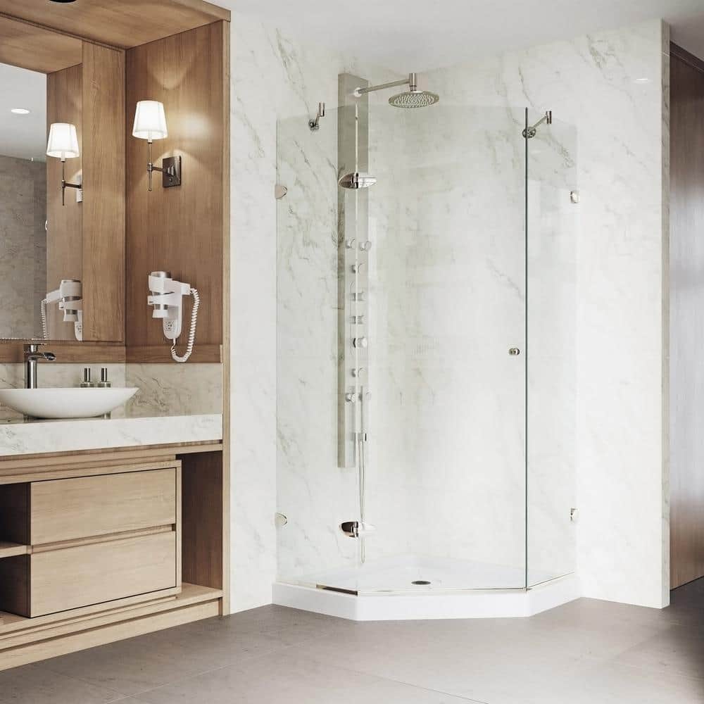 Verona 42" Frameless Neo-Angle Shower Enclosure with Clear Glass and Brushed Nickel Hardware