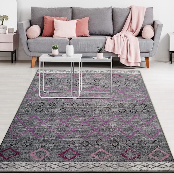 Purple Polypropylene 4 ft. x 6 ft. Moroccan Indoor Area Rug