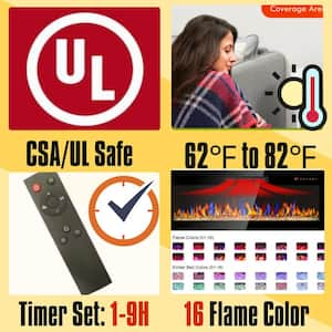 36 in. Wall Mounted Electric Fireplace Recessed Ultra Thin Tempered Glass Front Heater with Remote and Multi-Color Flame