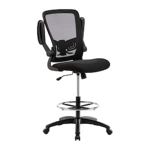 Black Flip-Top Ergonomic Mesh Drafting Swivel Desk Chair Lumbar Support, Height Adjustable with Foot Ring
