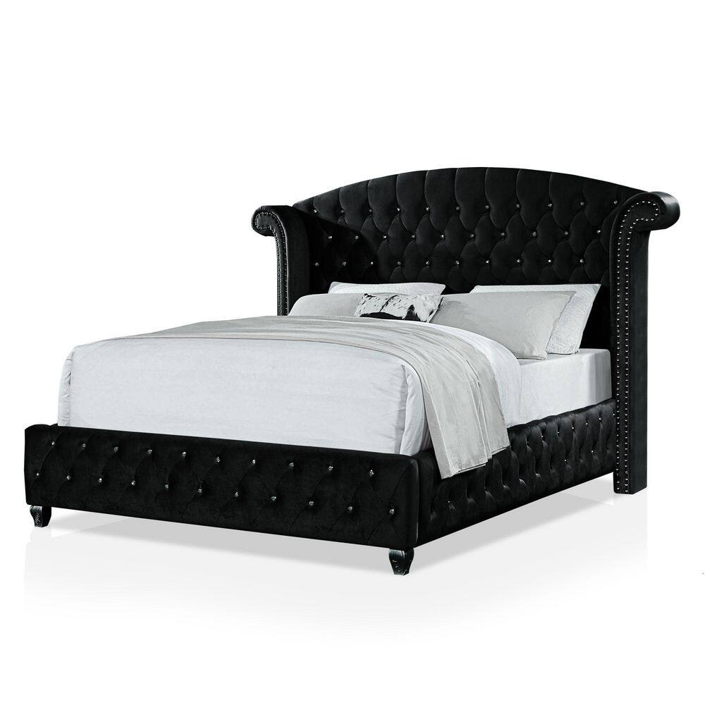 Furniture of America Nesika Black Queen Panel Bed with Wingback Design