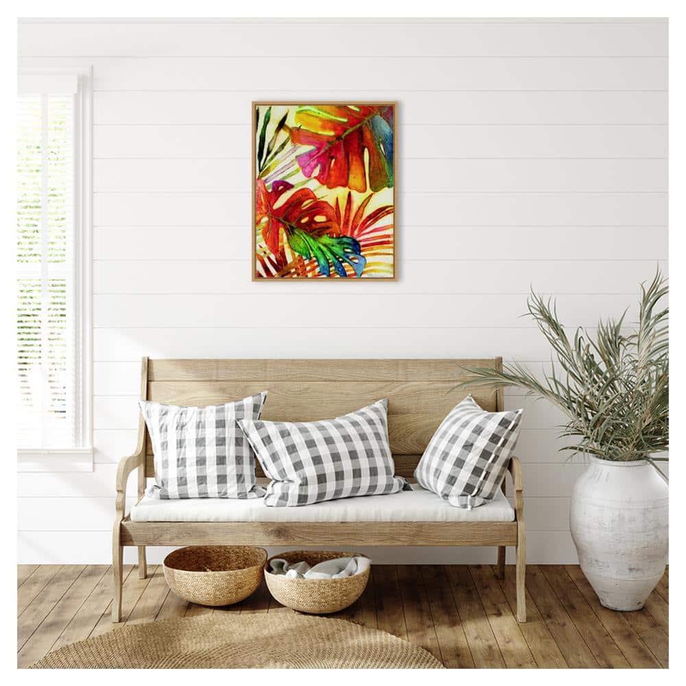 Tropic Botanicals I Colorful Canvas Print with Maple Frame