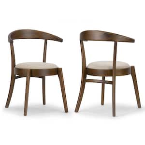 Audra Retro Modern Dark Brown Wood Round Chair with Curved Back (Set of 2)