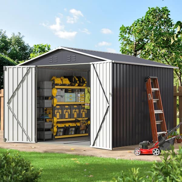 VIWAT 7.4 ft. W x 7.4 ft. D Metal Outdoor Storage Shed with Floor, Lockable Doors and Vents (64 sq. ft.)