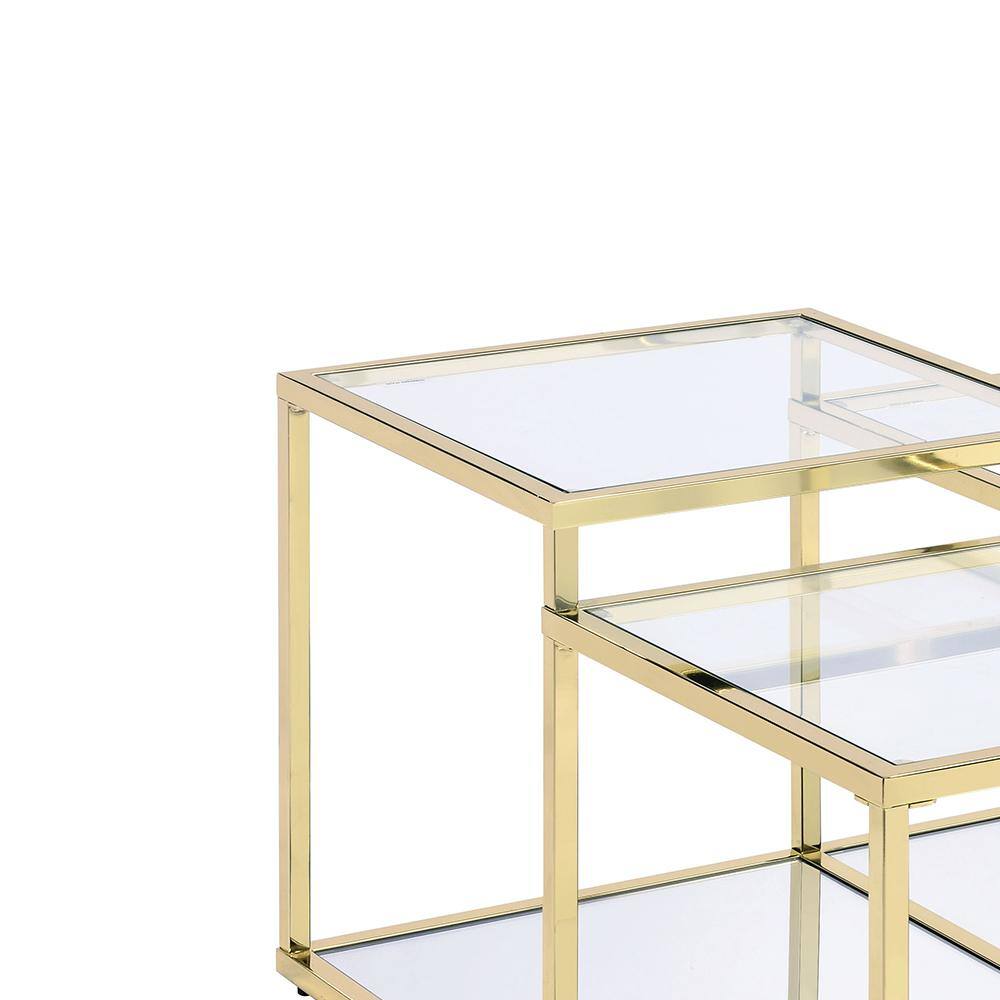 34" Clear Glass and Gold Square Coffee Table