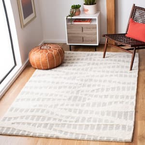 Manhattan Grey/Ivory 9 ft. x 12 ft. High-Low Striped Solid Color Area Rug