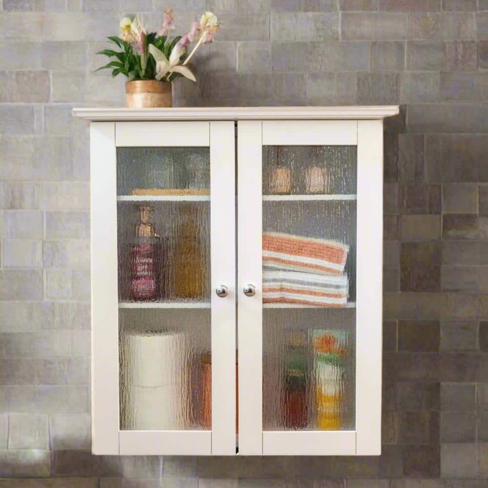 Connor Crisp White 2-Door Wall Cabinet with Textured Glass
