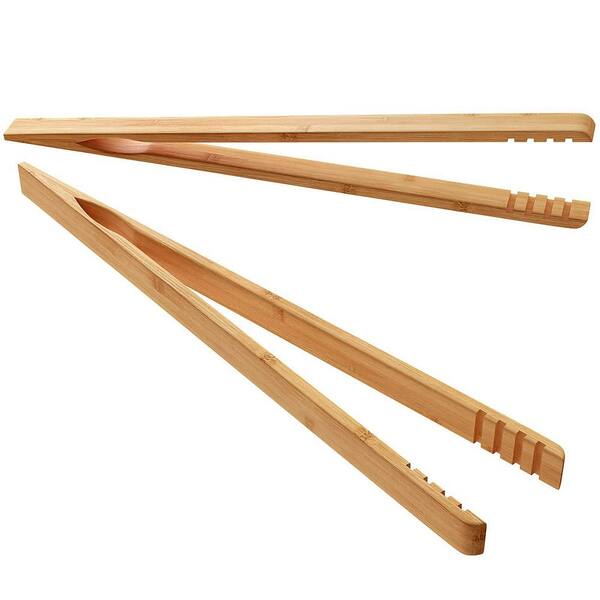 10.2 in. Bamboo and Wood Toast Tongs with Anti-Slip Design and Cooking Oil Coating for Kitchen and Cooking (2-Pack)
