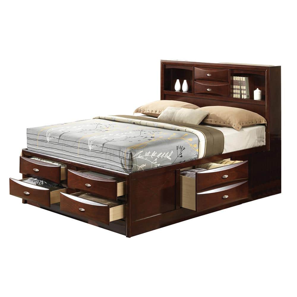 Espresso Queen Wood Storage Bed with Headboard and Drawers