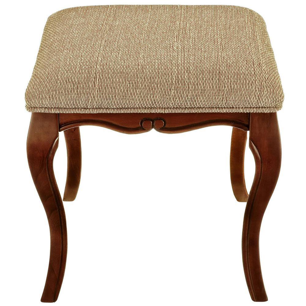 Cherry Finish European-Style Vanity Stool with Upholstered Cushion