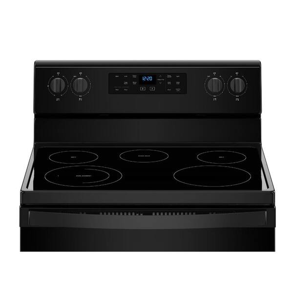 Whirlpool 5 3 Cu Ft Electric Range With Steam Clean And 5 Elements In Black Wfe505w0hb The Home Depot