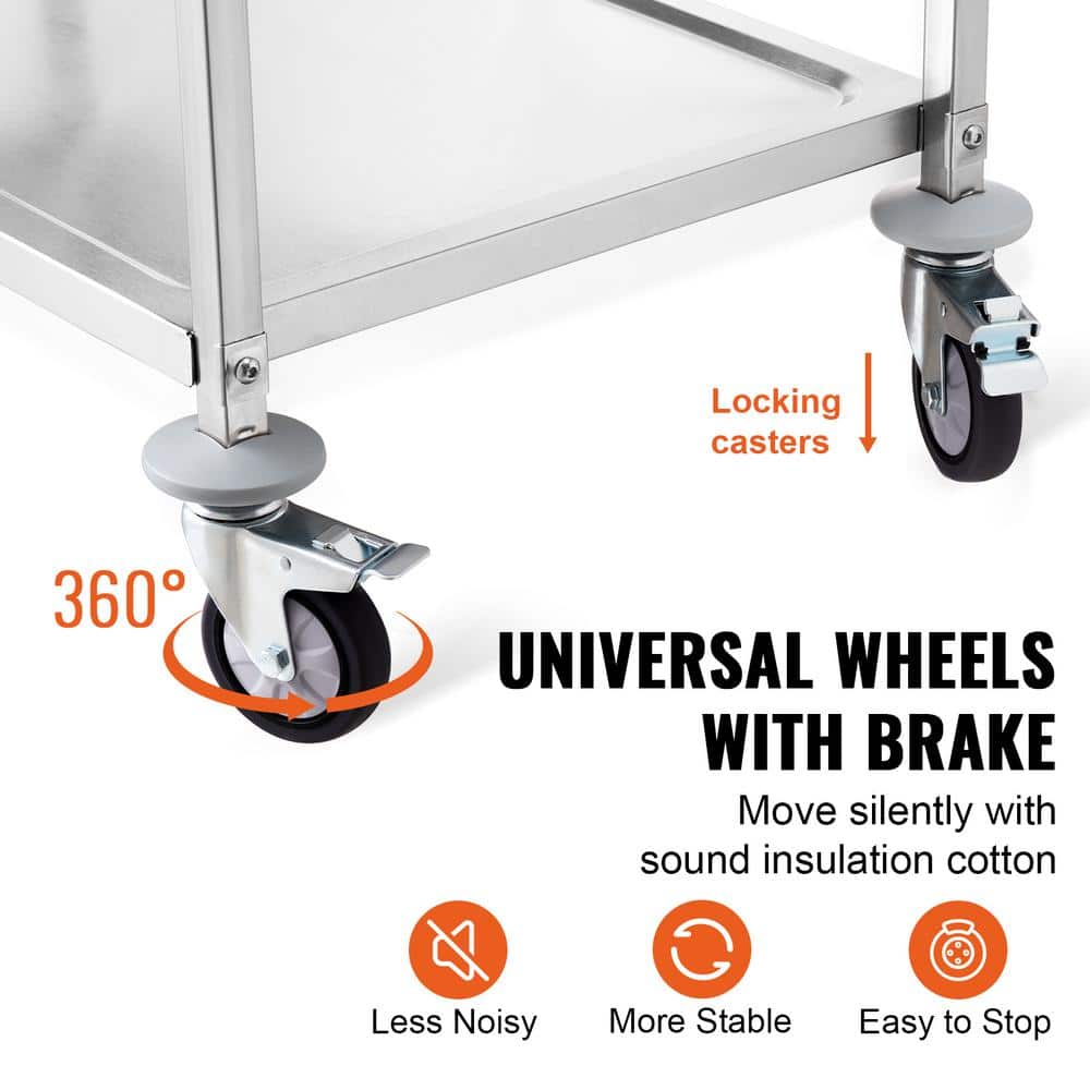 Silver 3-Tier Stainless Steel Rolling Utility Cart