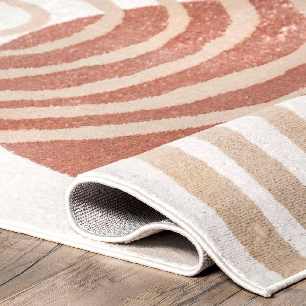 Blush and Ivory Abstract Synthetic 9' x 12' Area Rug