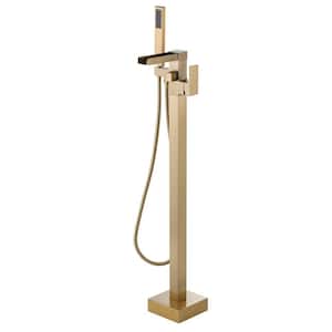 Single Handle Free Standing Bathtub Faucet with Hand Shower in Gold