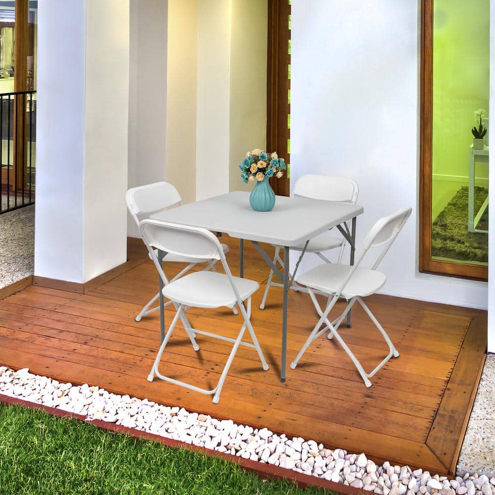 10 Pack White Plastic Folding Utility Chairs with Metal Frame