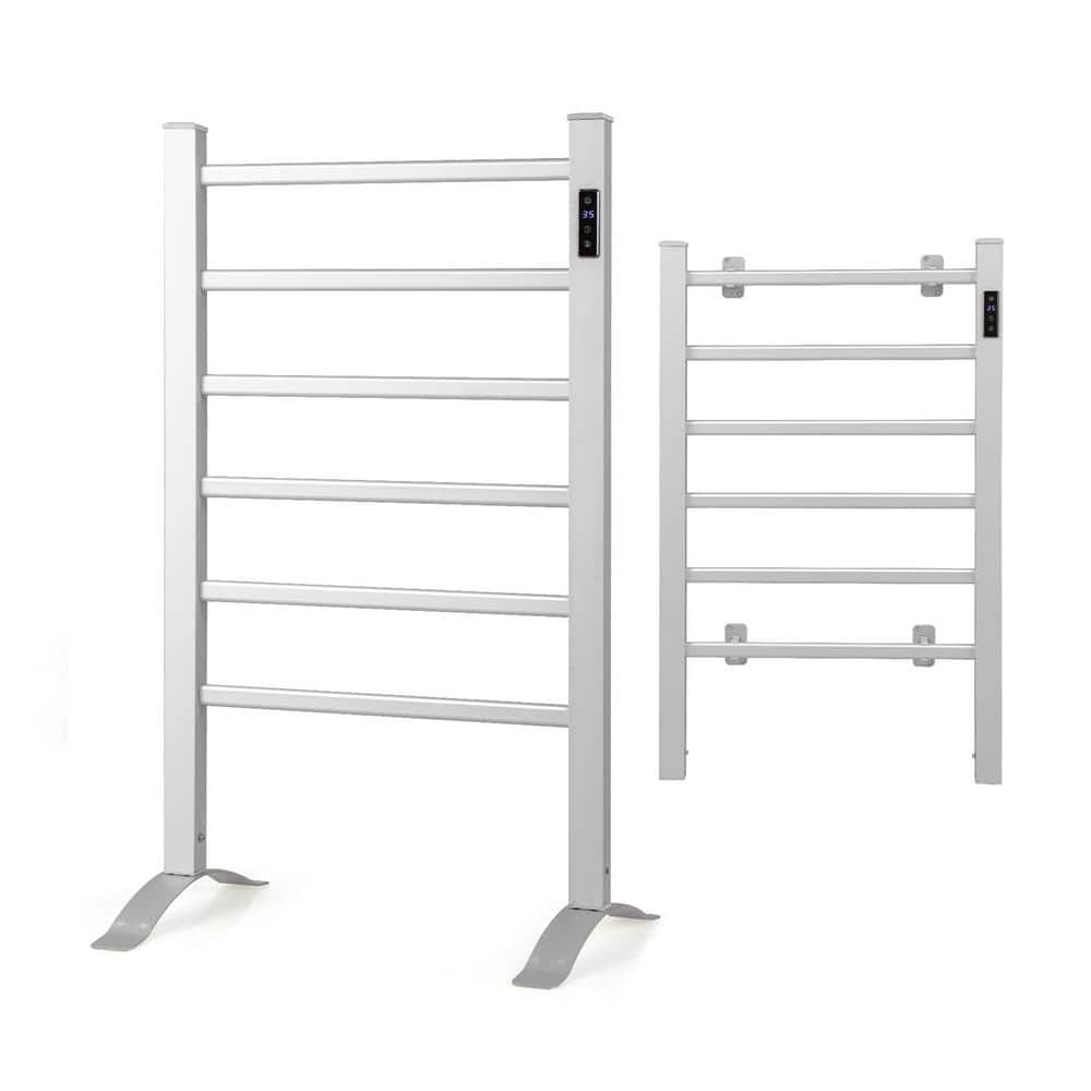 6-Bar Drying Rack Freestanding and Wall-mounted Towel Warmer with Timer and