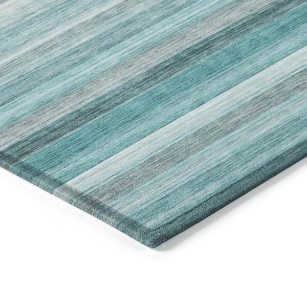 Teal 5 ft. x 8 ft. Woven Striped Polyester Rectangle Indoor/Outdoor Area Rug