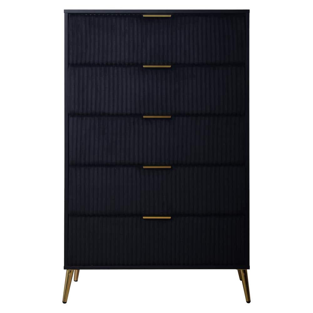 Black Contemporary 5-Drawer Chest with Dovetail Drawers