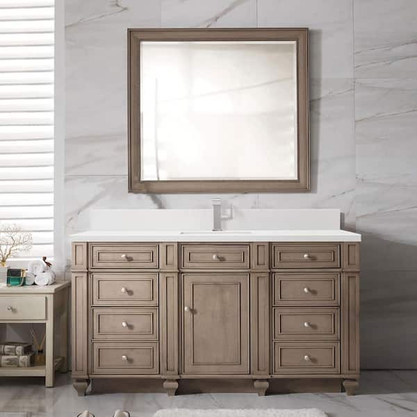 James Martin Vanities Bristol 60.0 in. W x 23.5 in. D x 34.0 in. H Bathroom Vanity in Whitewashed Walnut with White Zeus Silestone Quartz Top