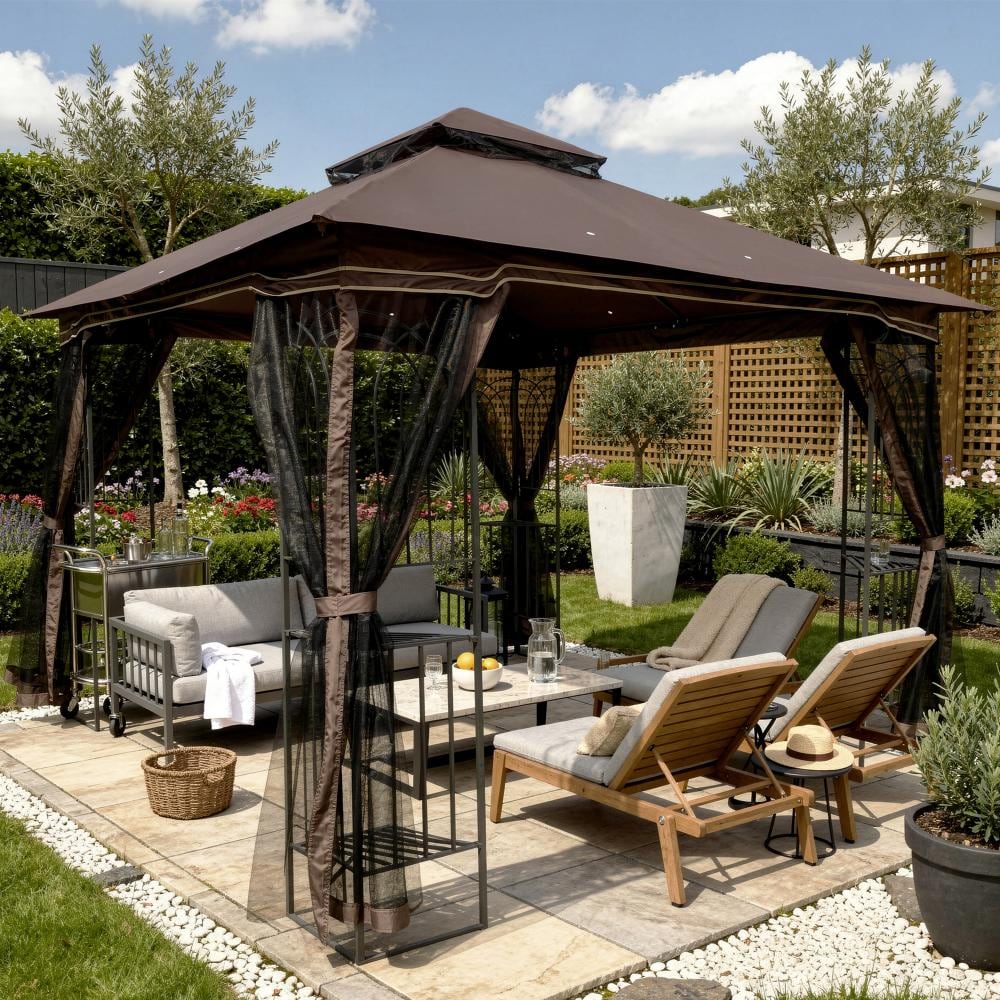 ToolCat 10 ft. x 10 ft. Brown Top Outdoor Patio Gazebo Canopy Tent