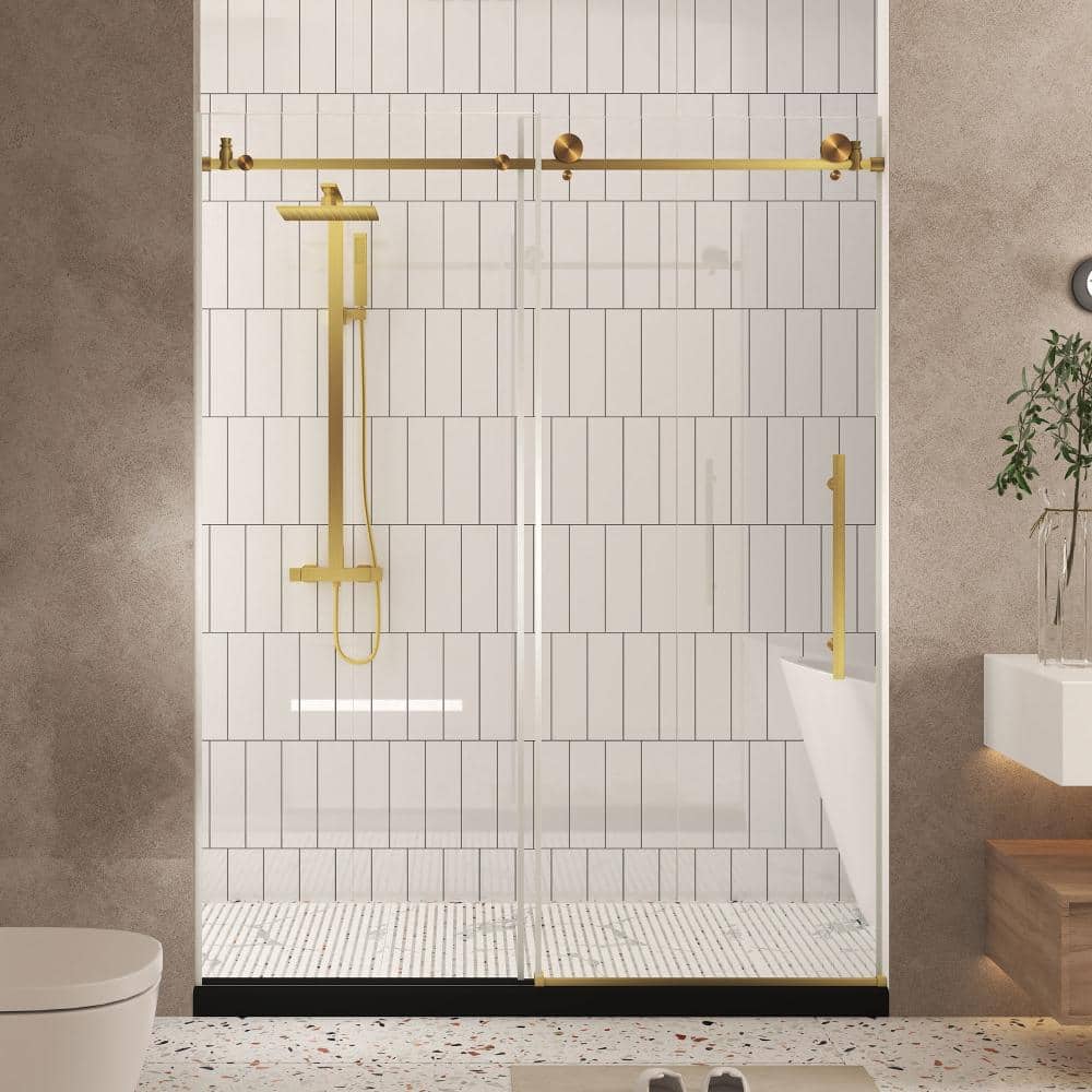 44-48 in. W x 76 in. H Sliding Frameless Shower Door in Brushed Gold 1/4 in. Tempered Glass with Stainless Steel Handle price history on PriceWatchPro