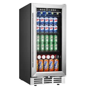 15 in. Single Zone 127-Cans Undercounter Freestanding/Built-in Beverage and Wine Cooler in Black, Visible Glass Door