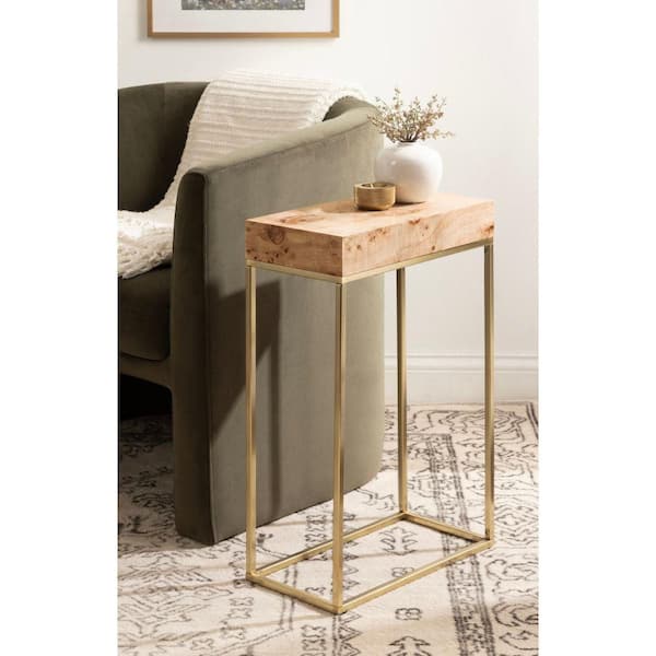 Kate and Laurel Karlsen 16 in. Natural/Gold Rectangle Wood End Table